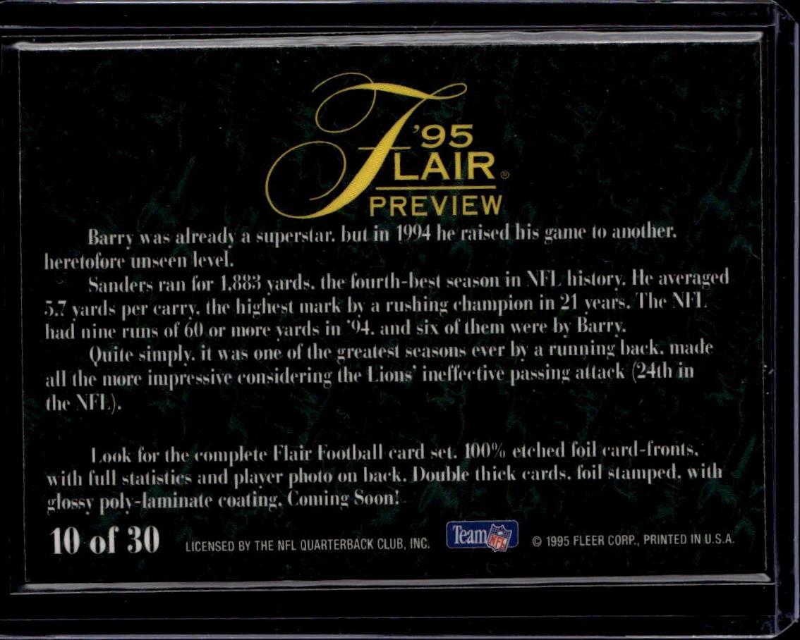 1995 Fleer Barry Sanders Flair Preview Detroit Lions