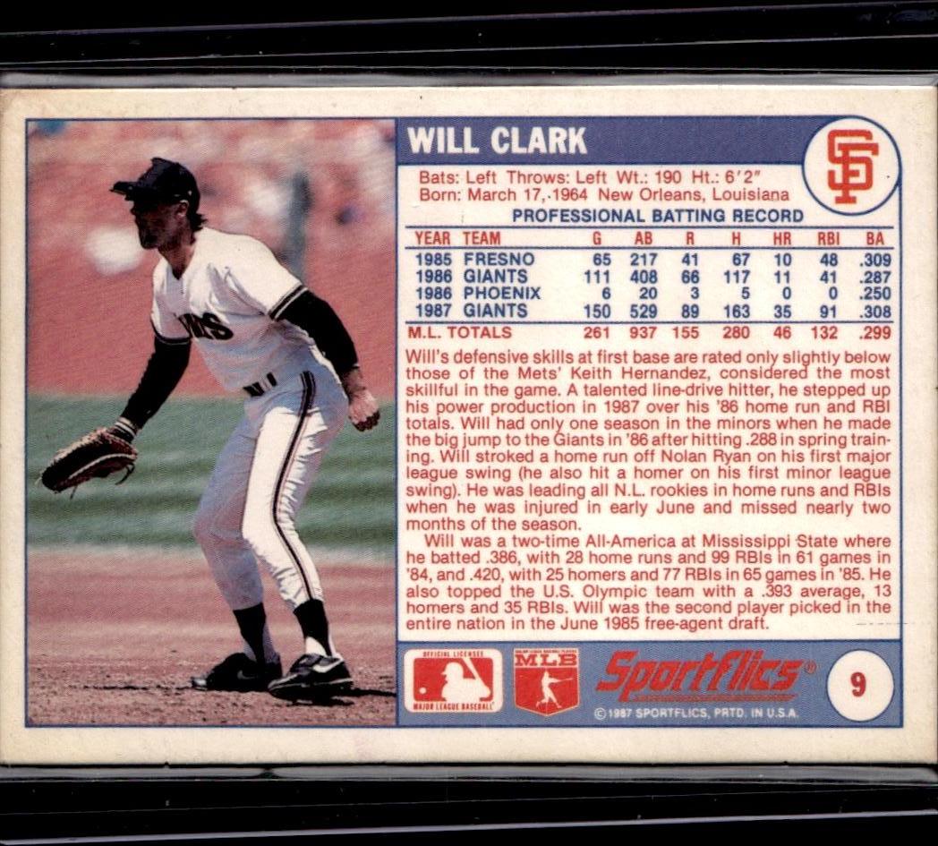 1988 Sportflics Will Clark San Francisco Giants