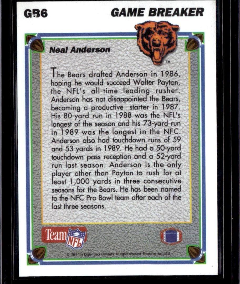 1991 Upper Deck Neal Anderson Game Breakers Chicago Bears