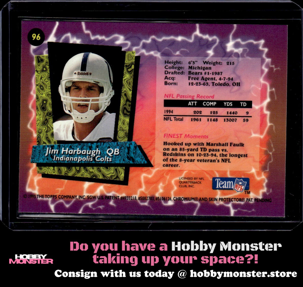 1995 Finest Jim Harbaugh Indianapolis Colts