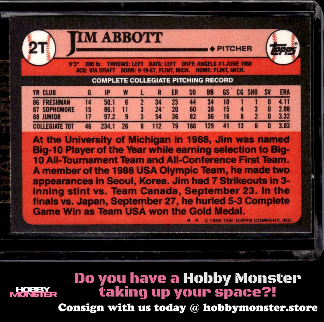 1989 Topps Traded Jim Abbott California Angels