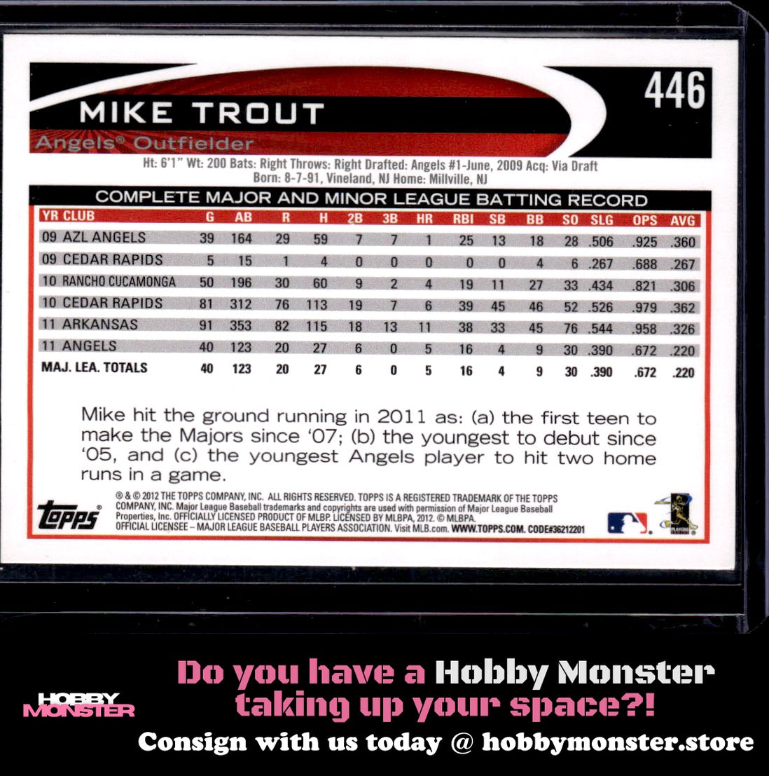 2012 Topps Mike Trout Los Angeles Angels