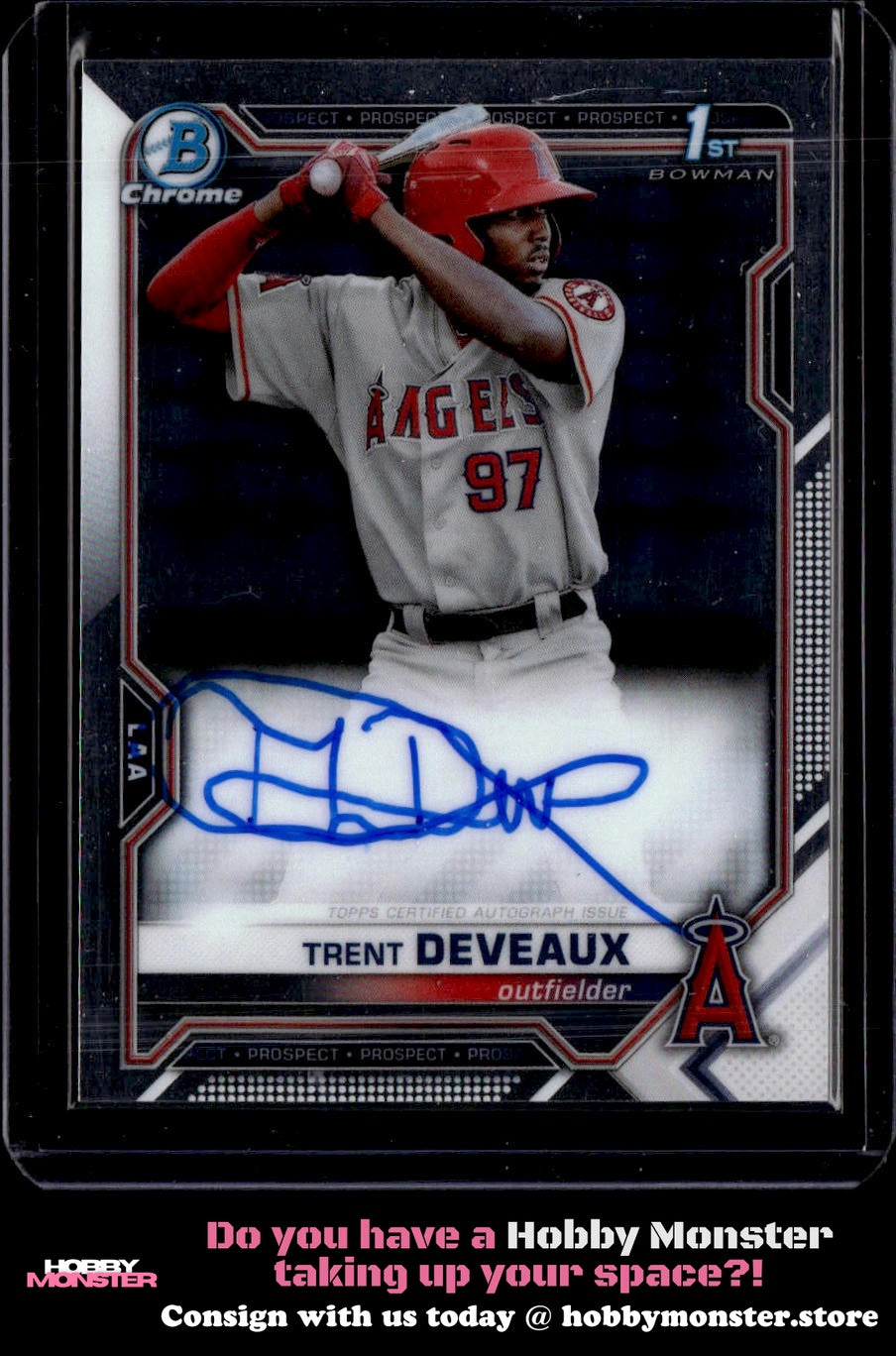2021 Bowman Chrome Trent Deveaux Prospect Autographs Auto Los Angeles Angels
