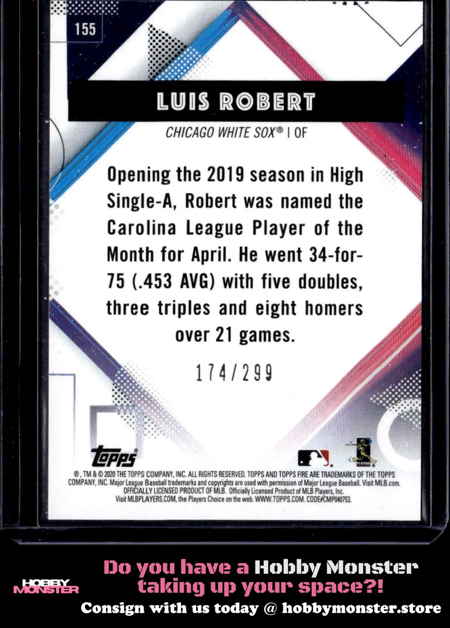 2020 Topps Fire Luis Robert Orange Rookie #/299 Chicago White Sox