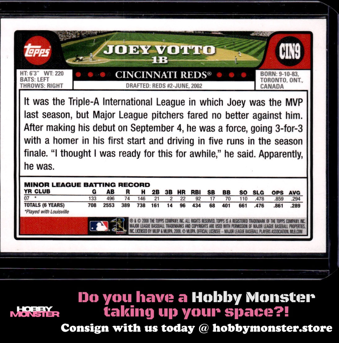 2008 Topps Joey Votto Cincinnati Reds B