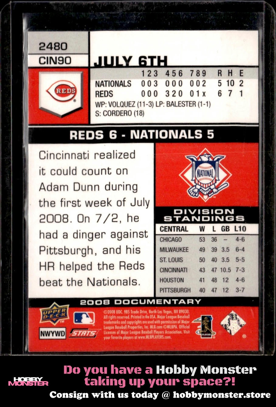 2008 Upper Deck Documentary Joey Votto Cincinnati Reds