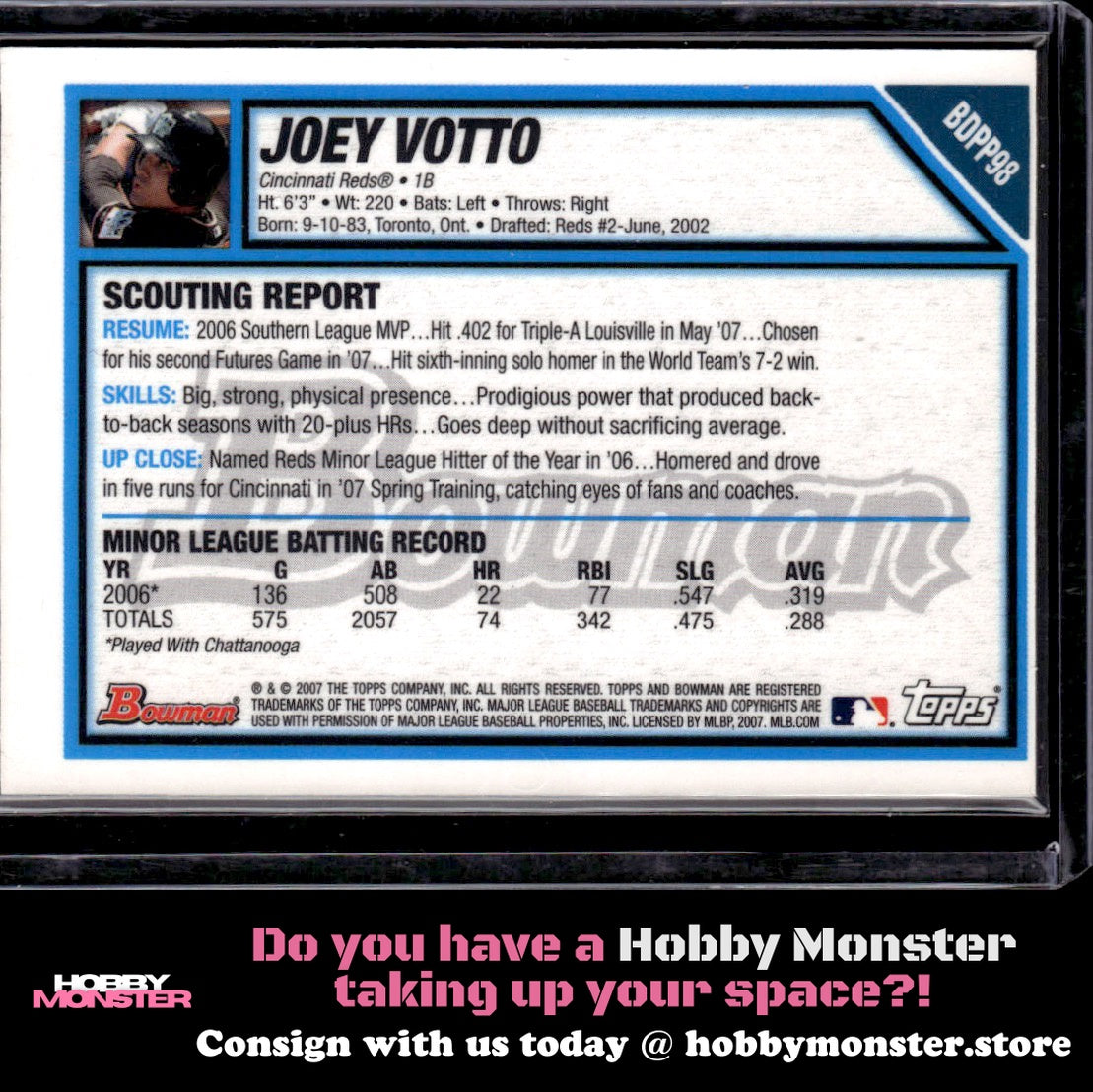 2007 Bowman Draft Picks & Prospects Joey Votto Prospects Gold Cincinnati Reds