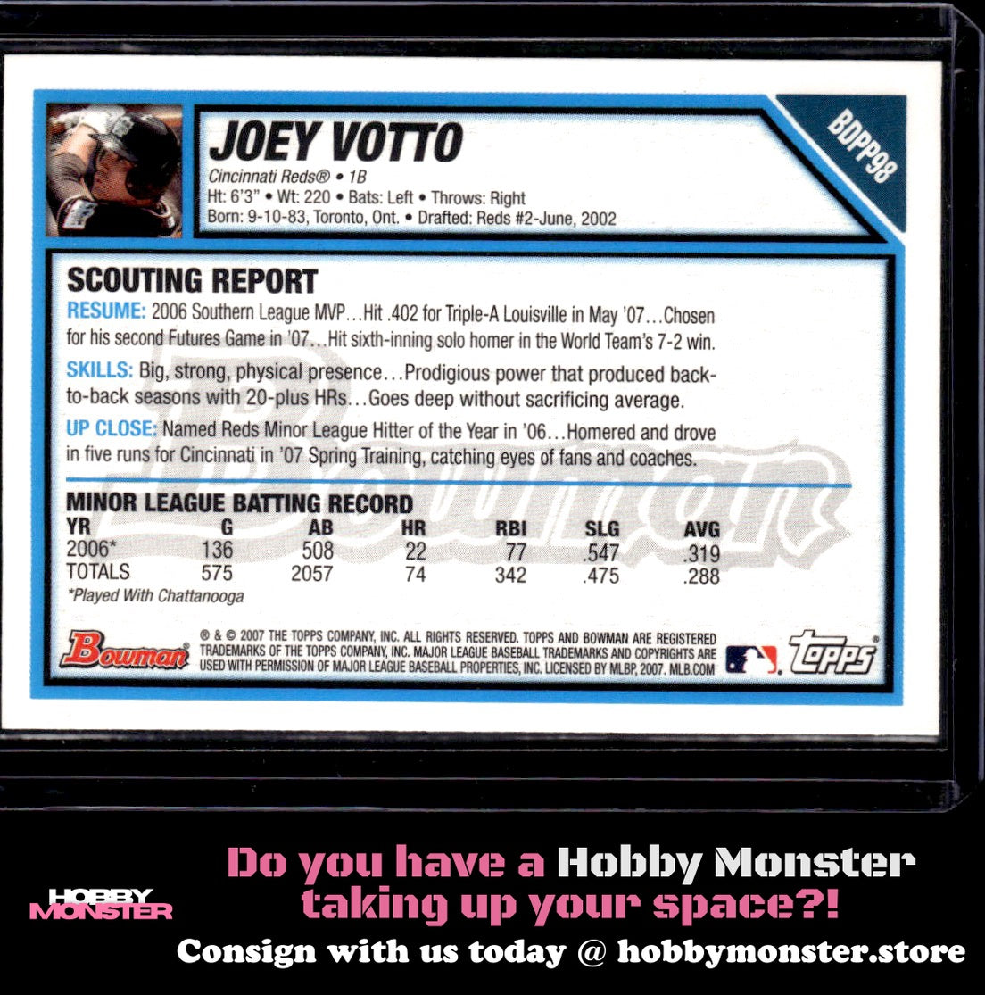 2007 Bowman Draft Picks & Prospects Joey Votto Prospects Cincinnati Reds C
