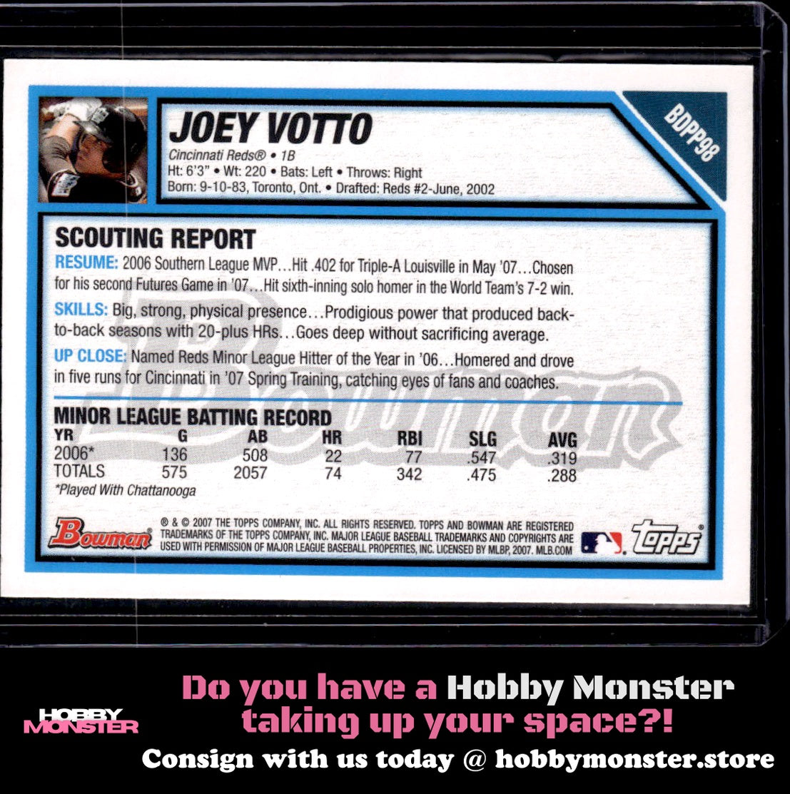 2007 Bowman Draft Picks & Prospects Joey Votto Prospects Cincinnati Reds B