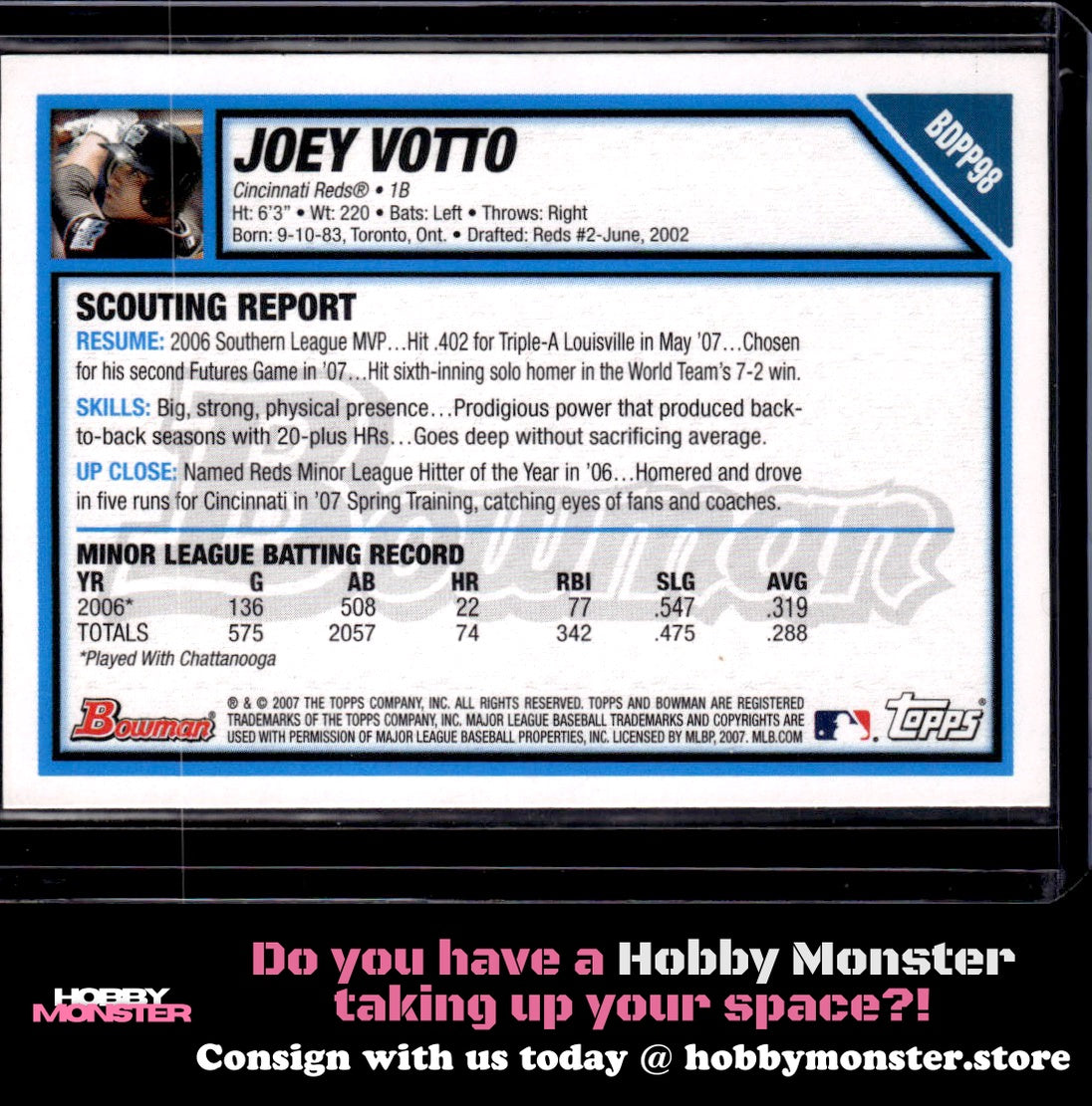 2007 Bowman Draft Picks & Prospects Joey Votto Prospects Cincinnati Reds