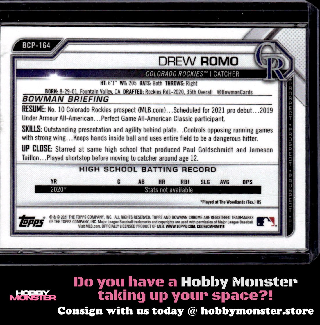 2021 Bowman Chrome Sapphire Drew Romo Orange #/75 Rockies