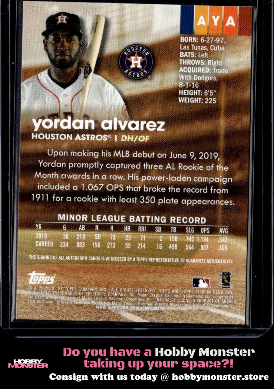 2020 Stadium Club Yordan Alvarez Auto Houston Astros