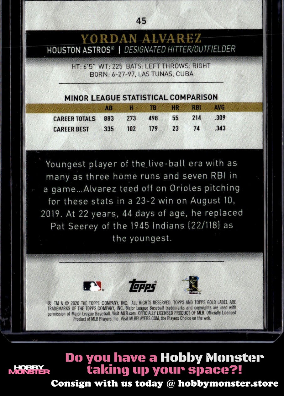 2020 Topps Gold Label Yordan Alvarez Class 3 SP Rookie Houston Astros