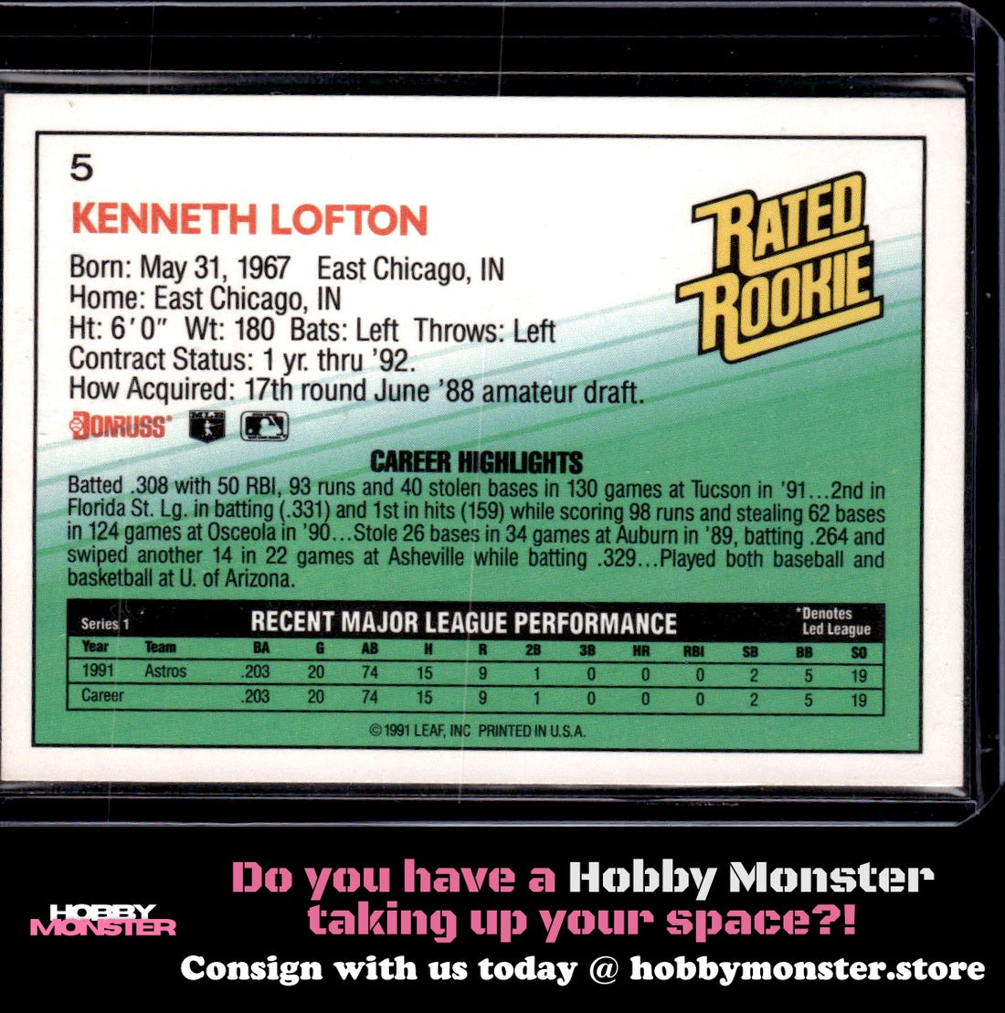 1992 Donruss Kenny Lofton Houston Astros