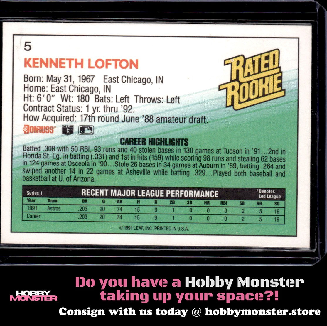 1992 Donruss Kenny Lofton Houston Astros D
