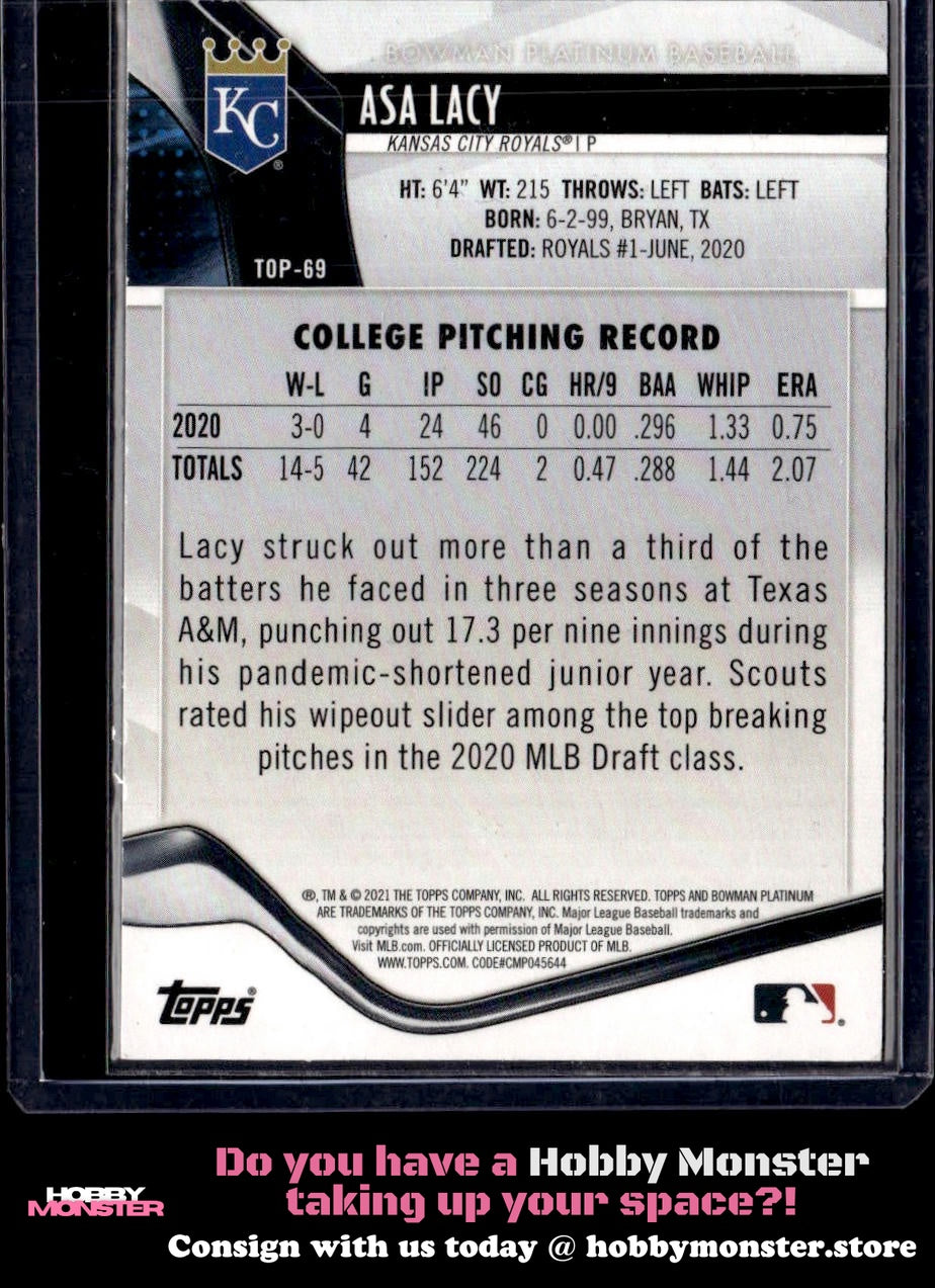 2021 Bowman Platinum Asa Lacy Top Prospects Red #/10 Kansas City Royals