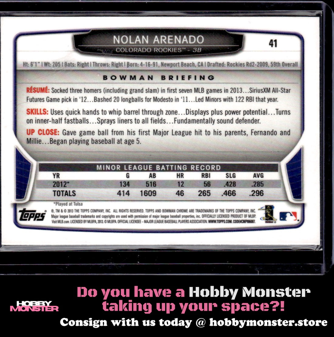 2013 Bowman Draft Picks & Prospects Nolan Arenado Chrome Rookie Colorado Rockies