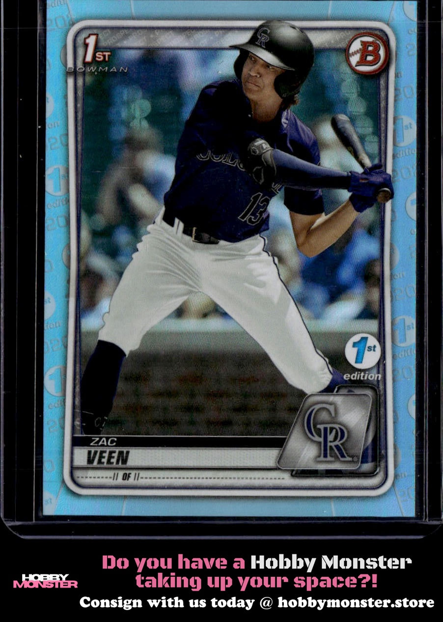 2020 Bowman Draft 1st Edition Zac Veen Sky Blue Colorado Rockies