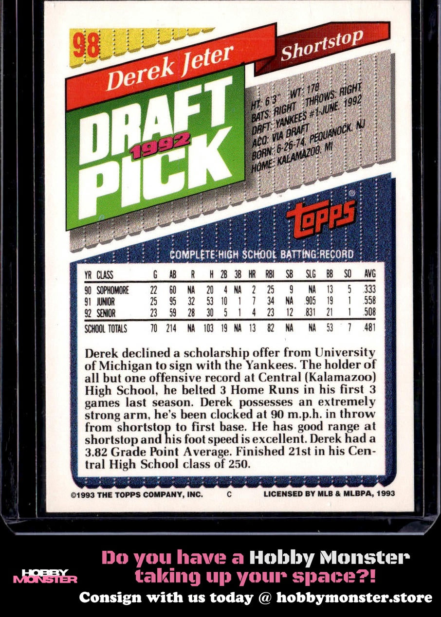 1993 Topps Derek Jeter Rookie New York Yankees