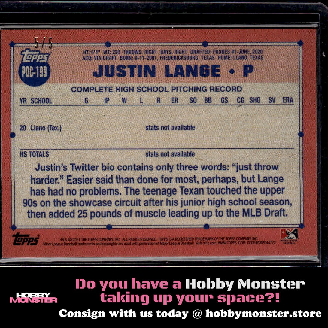2021 Topps Pro Debut Justin Lange Chrome Orange Refractor #/25