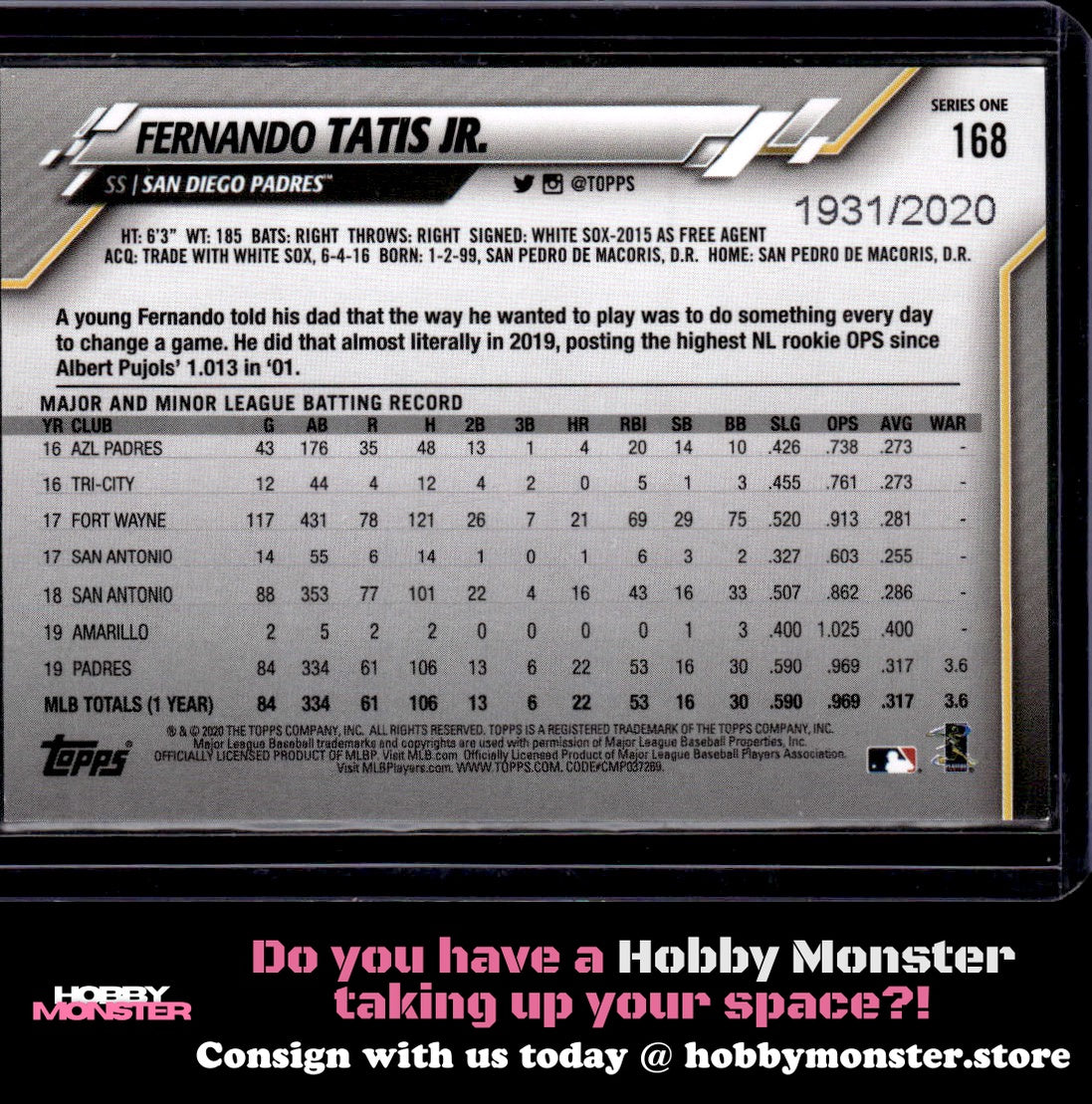 2020 Topps Fernando Tatis Jr. Gold #/2020 San Diego Padres