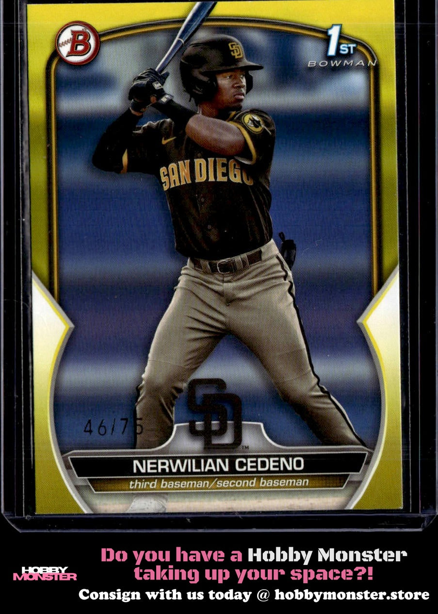 2023 Bowman Nerwilian Cedeno Prospects Yellow #/75 San Diego Padres
