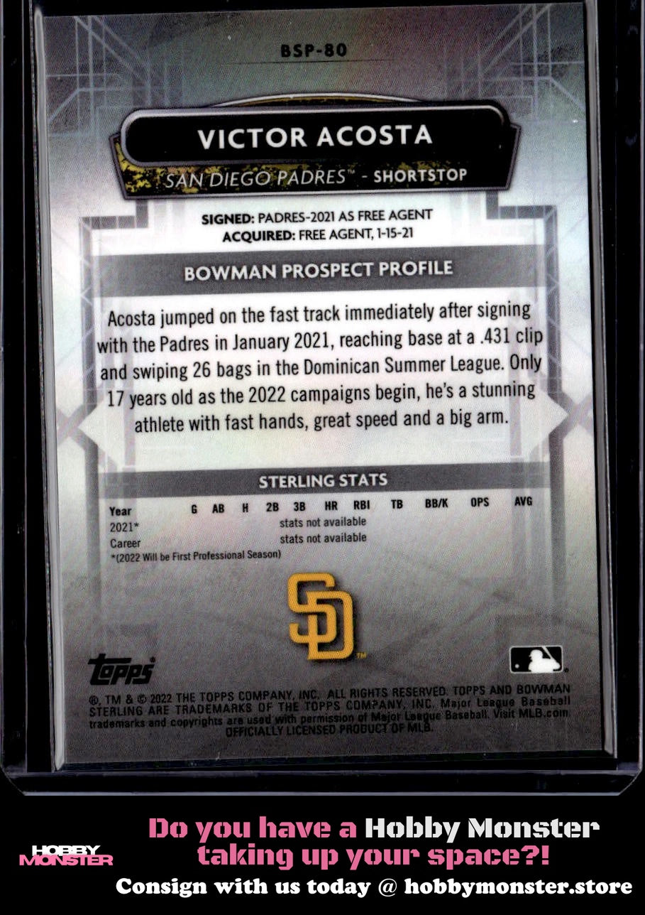 2022 Bowman Sterling Victor Acosta Gold Refractor #/50 San Diego Padres