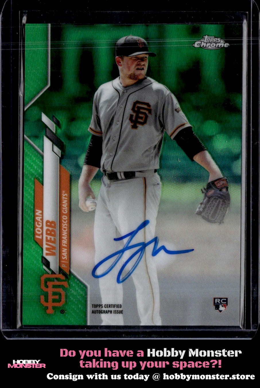 2020 Topps Chrome Logan Webb Rookie Green Refractor Auto 32/99 Giants
