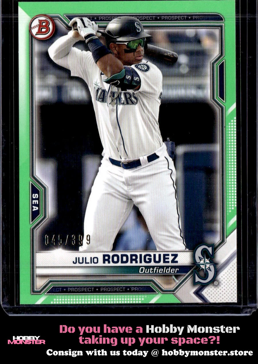 2021 Bowman Julio Rodriguez Prospects Neon Green #/399 Seattle Mariners