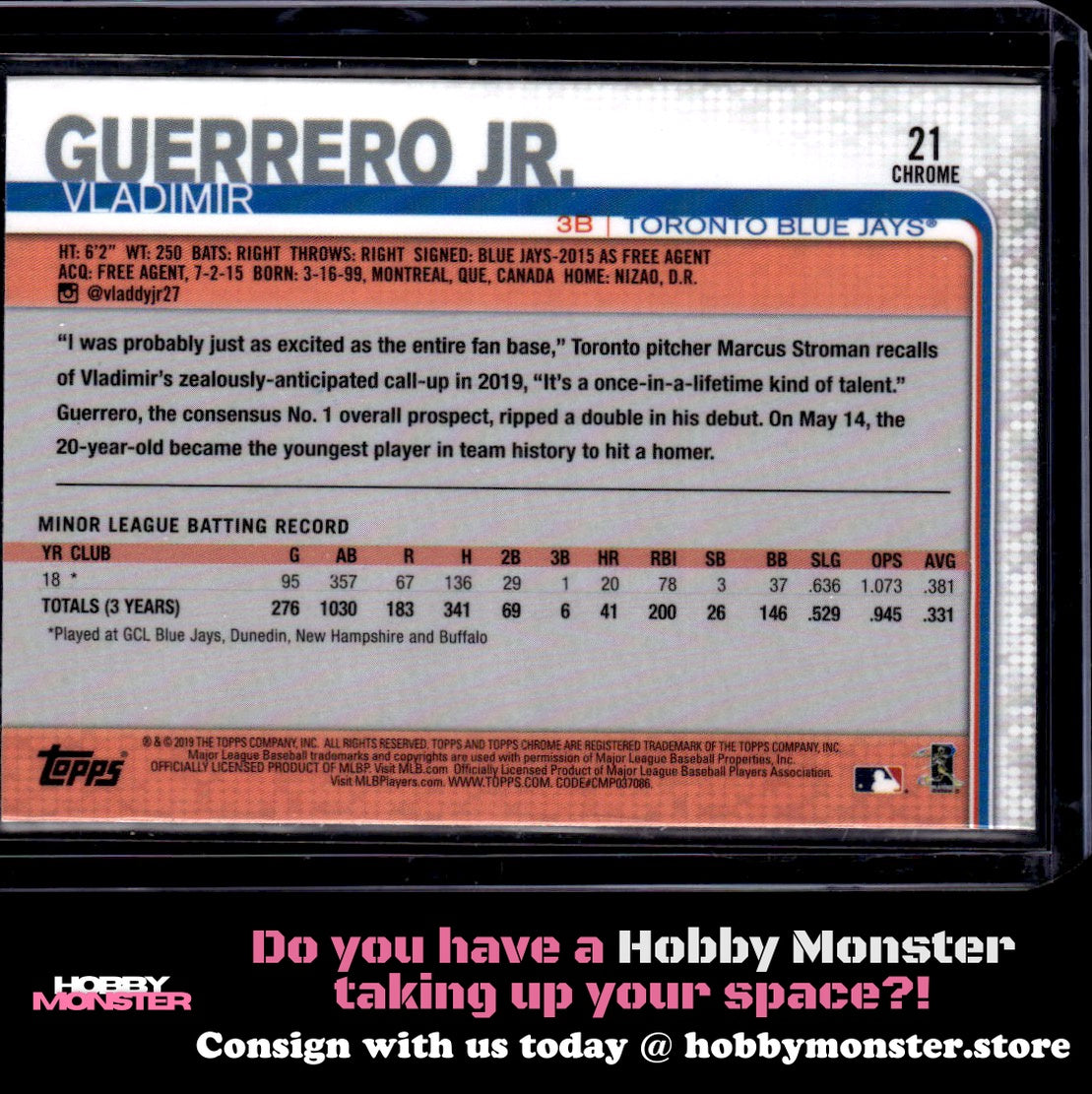 2019 Topps Chrome Update Vladimir Guerrero Jr. Toronto Blue Jays