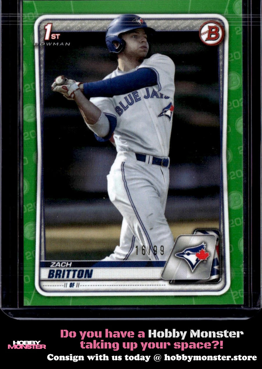 2020 Bowman Draft Zach Britton Green #/99 Toronto Blue Jays