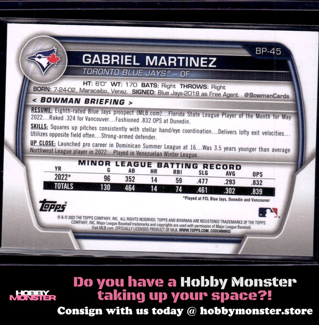 2023 Bowman Gabriel Martinez Prospects Orange #/25 Toronto Blue Jays