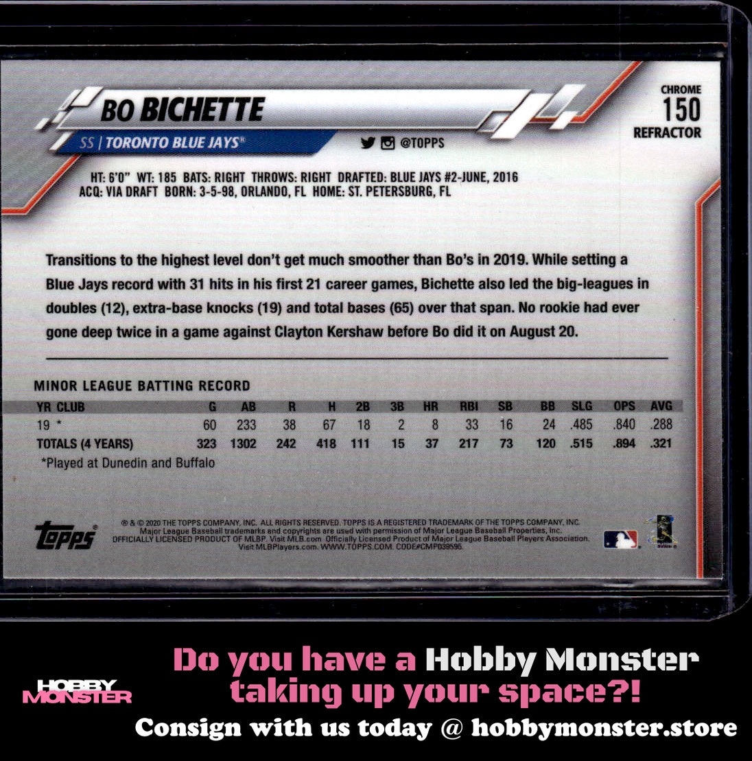 2020 Topps Chrome Bo Bichette Refractor Rookie Toronto Blue Jays