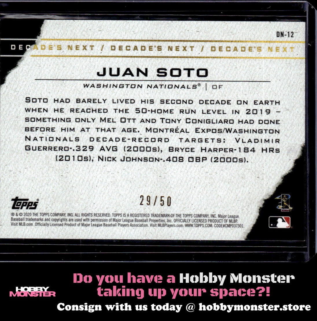2020 Topps Juan Soto Decade's Next Gold #/50 Washington Nationals