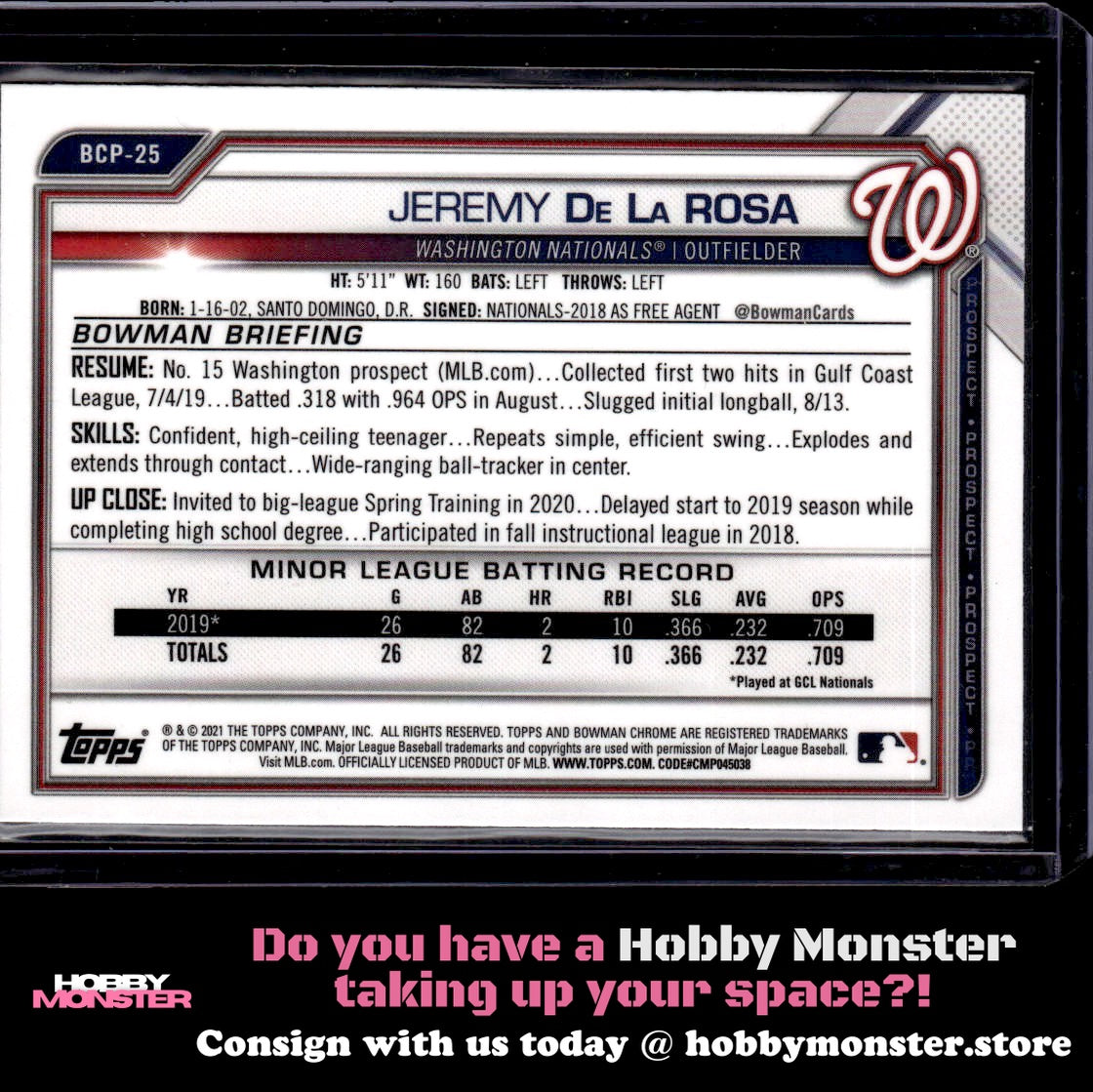 2021 Bowman Sapphire Edition Jeremy De La Rosa Washington Nationals