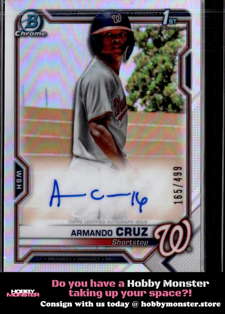 2021 Bowman Chrome Armando Cruz Refractor Auto #/499 Washington Nationals