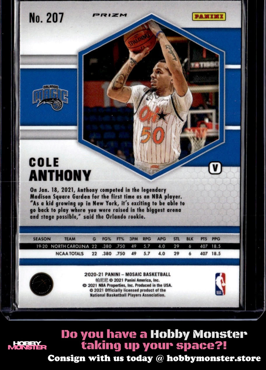 2020-21 Panini Mosaic Cole Anthony Fast Break Silver Rookie Variation Magic