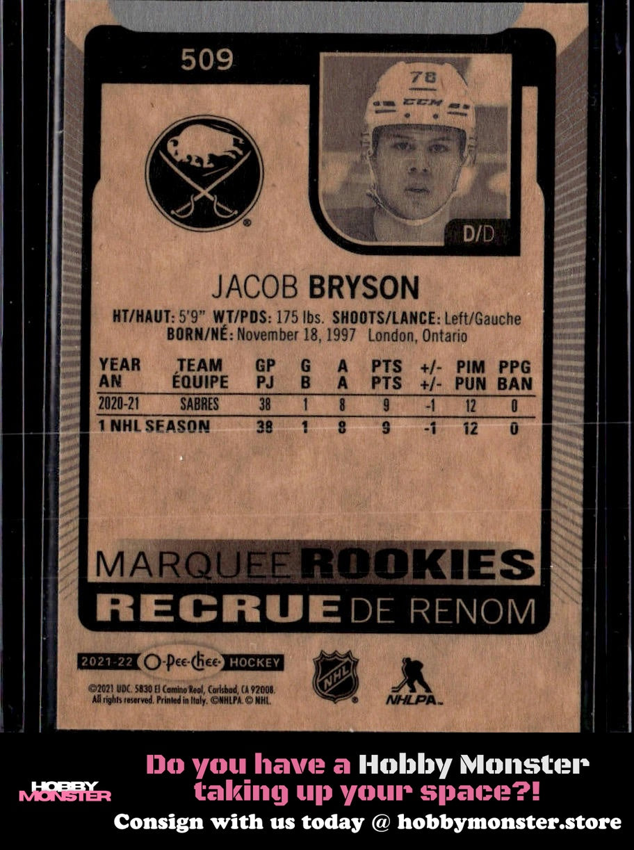 2021-22 O-Pee-Chee Jacob Bryson Rookie Buffalo Sabres