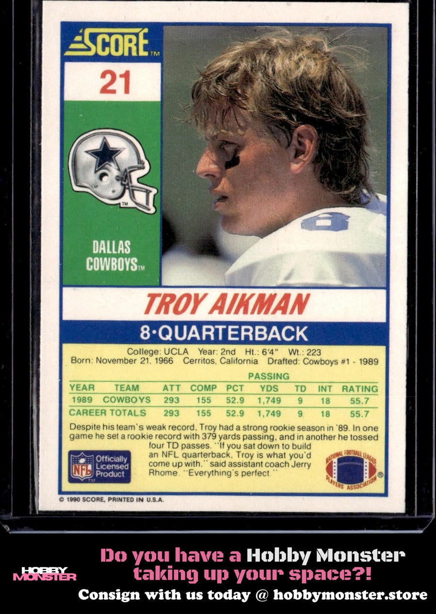 1990 Score Troy Aikman Dallas Cowboys