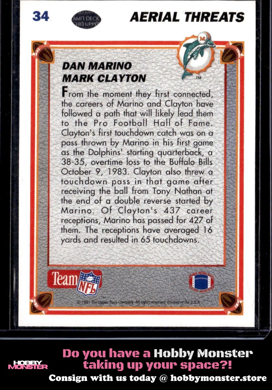 1991 Upper Deck Dan Marino / Mark Clayton Miami Dolphins