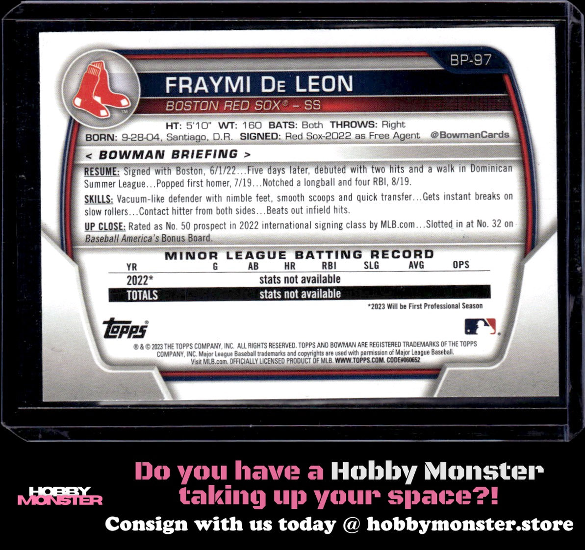 2023 Bowman Fraymi De Leon Prospects Black Pattern #/15 Boston Red Sox