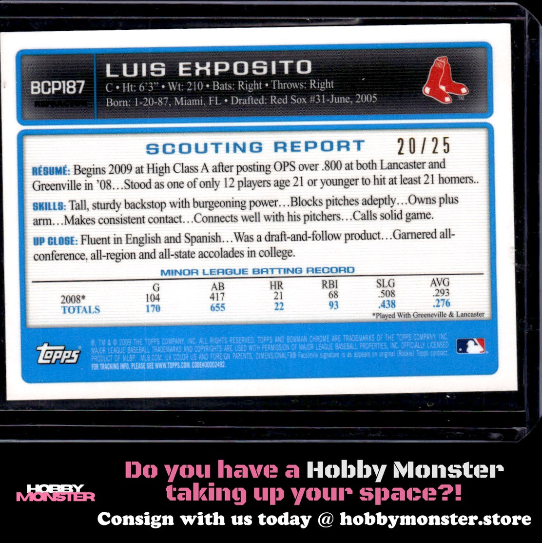 2009 Bowman Chrome Luis Exposito Prospects Orange Refractors #/25 Boston Red Sox