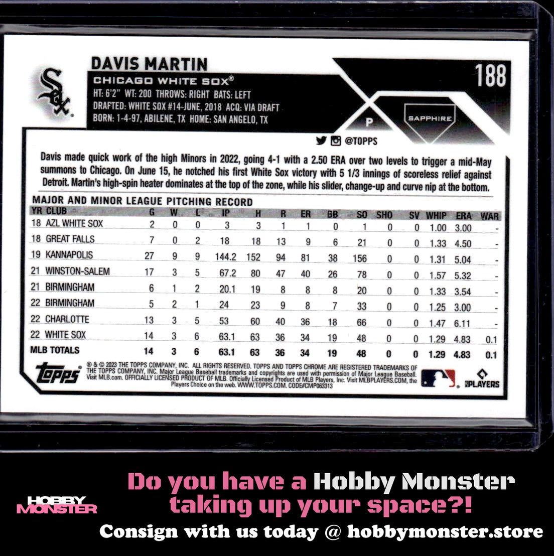 2023 Topps Chrome Sapphire Davis Martin Purple Rookie #/10 White Sox