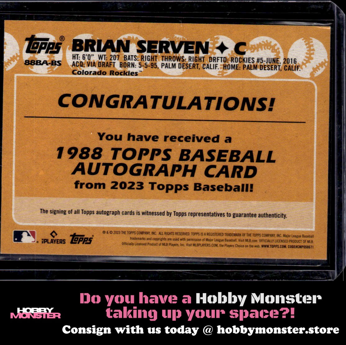 2023 Topps Brian Serven 1988 Auto Colorado Rockies