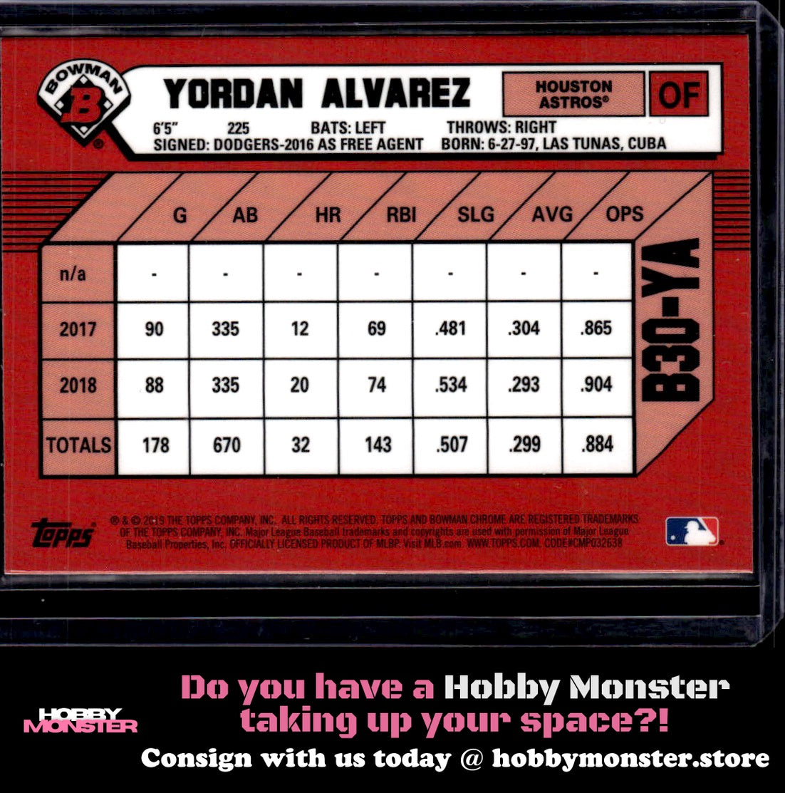 2019 Bowman Yordan Alvarez 30th Anniversary Bowman Houston Astros