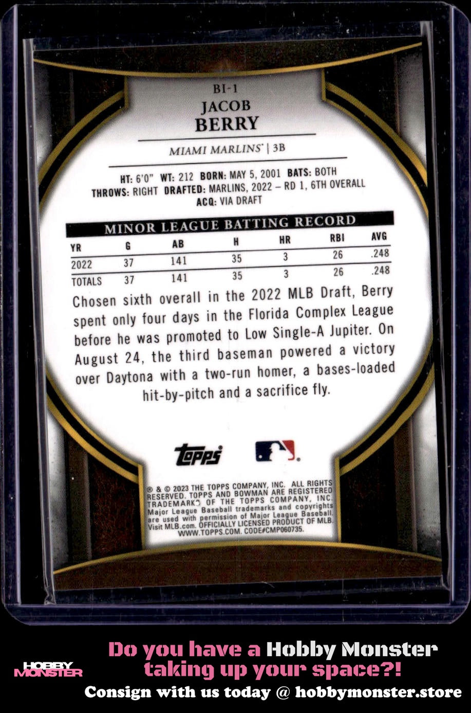 2023 Bowman Jacob Berry Bowman Invicta Atomic Refractors #/150 Miami Marlins