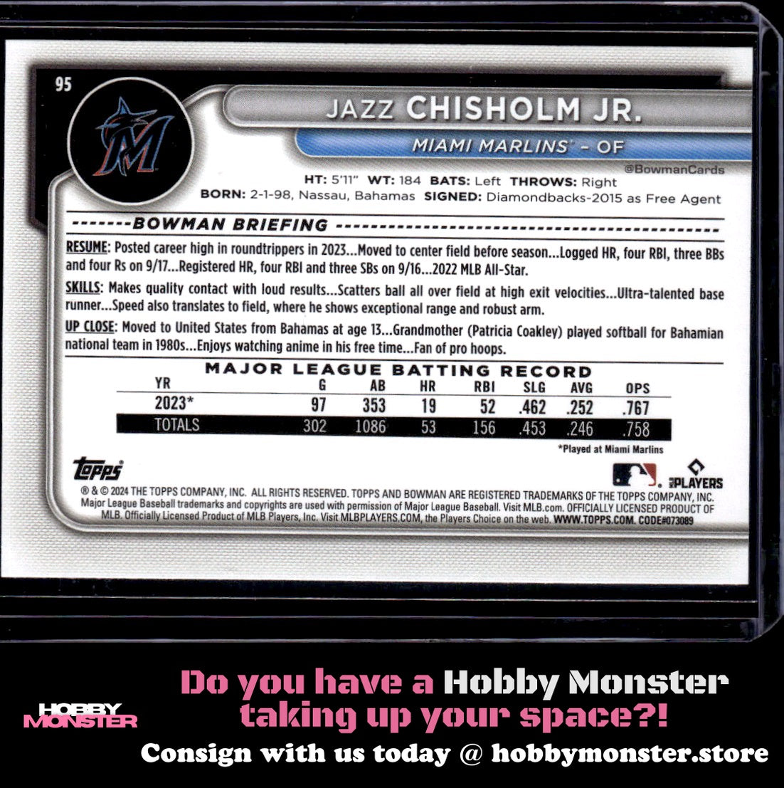 2024 Bowman Jazz Chisholm Jr. Purple Pattern #/199 Miami Marlins