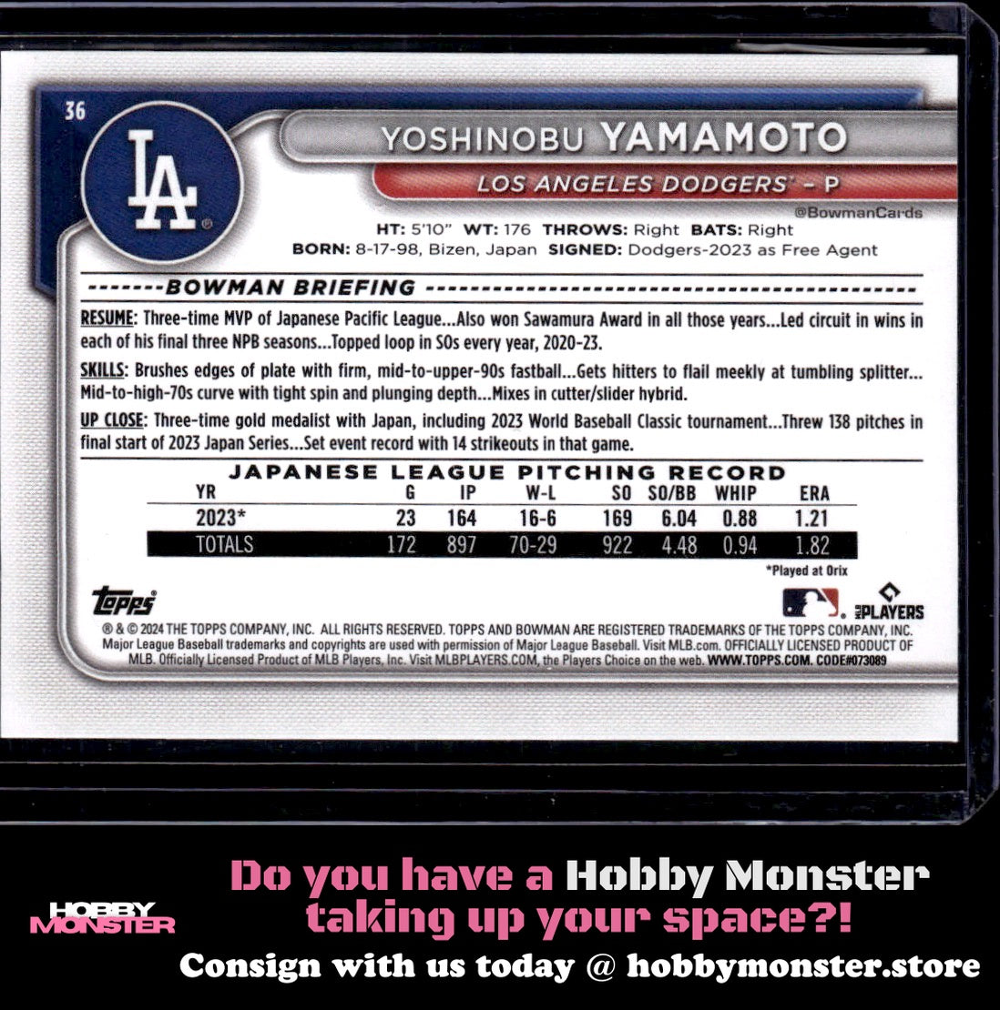 2024 Bowman Yoshinobu Yamamoto Rookie Los Angeles Dodgers