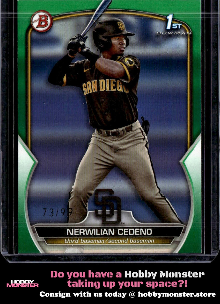 2023 Bowman Nerwilian Cedeno Prospects Green #/99 San Diego Padres