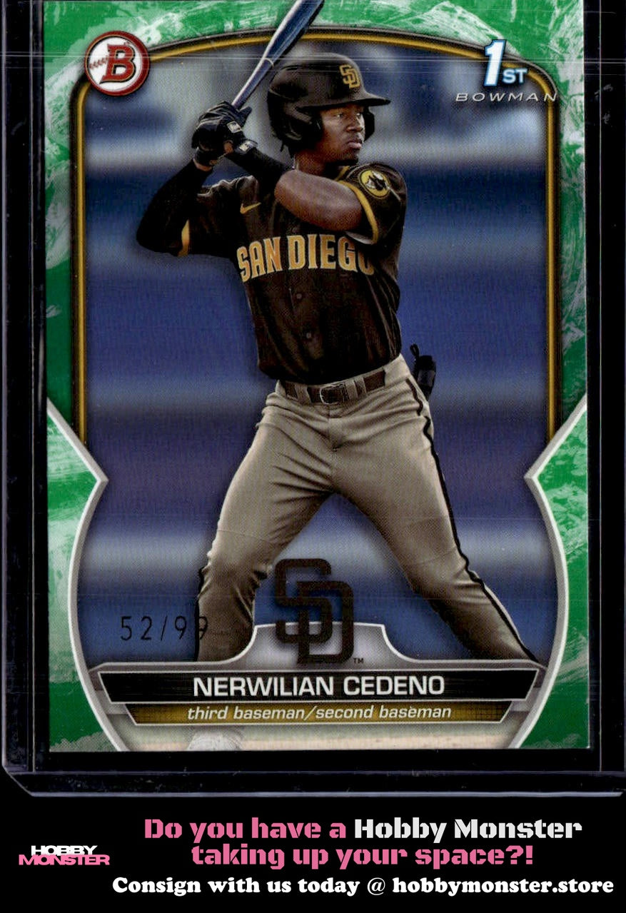 2023 Bowman Nerwilian Cedeno Prospects Green Pattern #/99 San Diego Padres